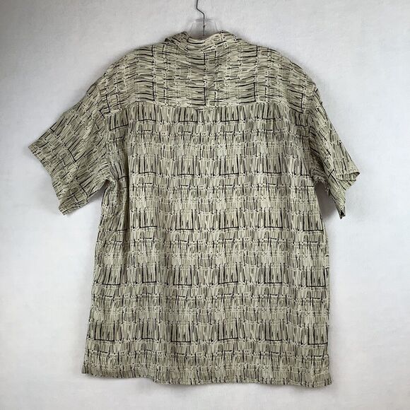 Kahuna Bay By Visitor Mens Medium Shirt Short Sleeve Collar Silk Blend Tan Black - Picture 3 of 10